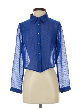 Filly Flair Sheer Cobalt Blue Button-Front Blouse